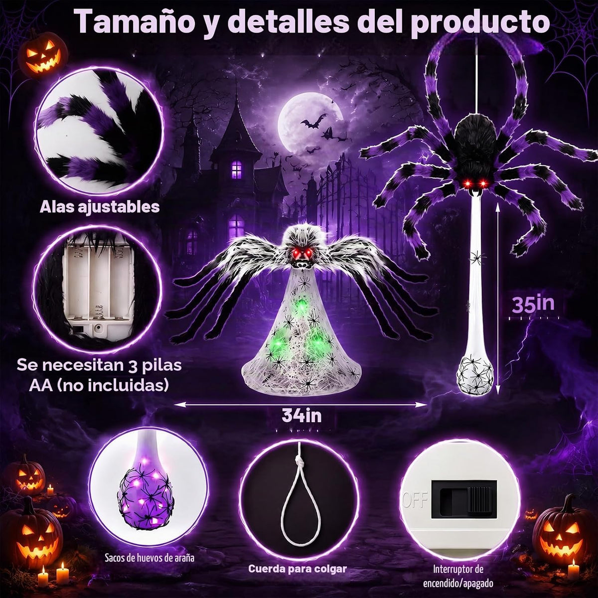 Soulchen Paquete de 2 arañas animatrónicas de Halloween con huevo LED