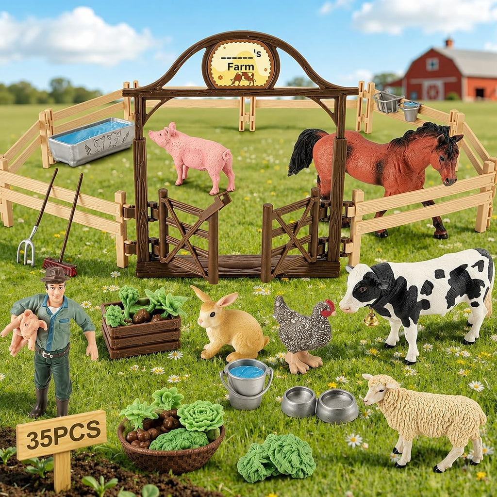35 piezas Figuras de Animales de Granja, Juguetes de Caballería y Establo para Juegos de Granja para Niños de 3+