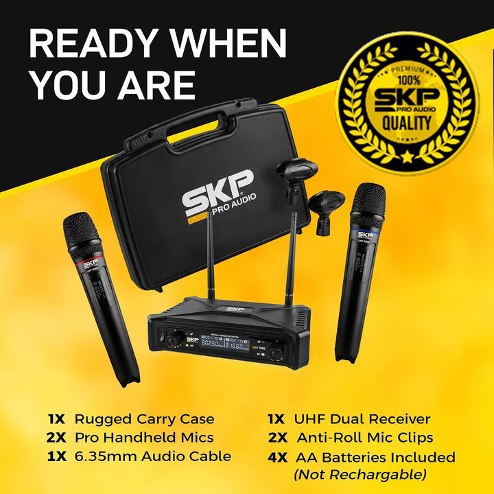 SKP Pro Audio Sistema de micrófono inalámbrico UHF-300D - Micrófono...