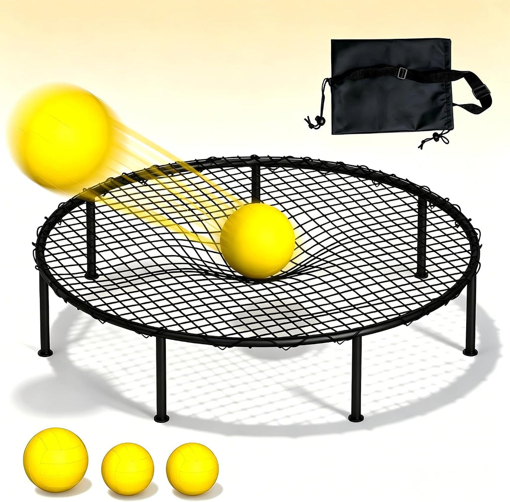 Juegos al aire libre para la familia, juego de pelota de playa, juego de red redonda con red y bolsa de transporte de 3 bolas para patio trasero, playa, parque, césped, deportes al aire libre para