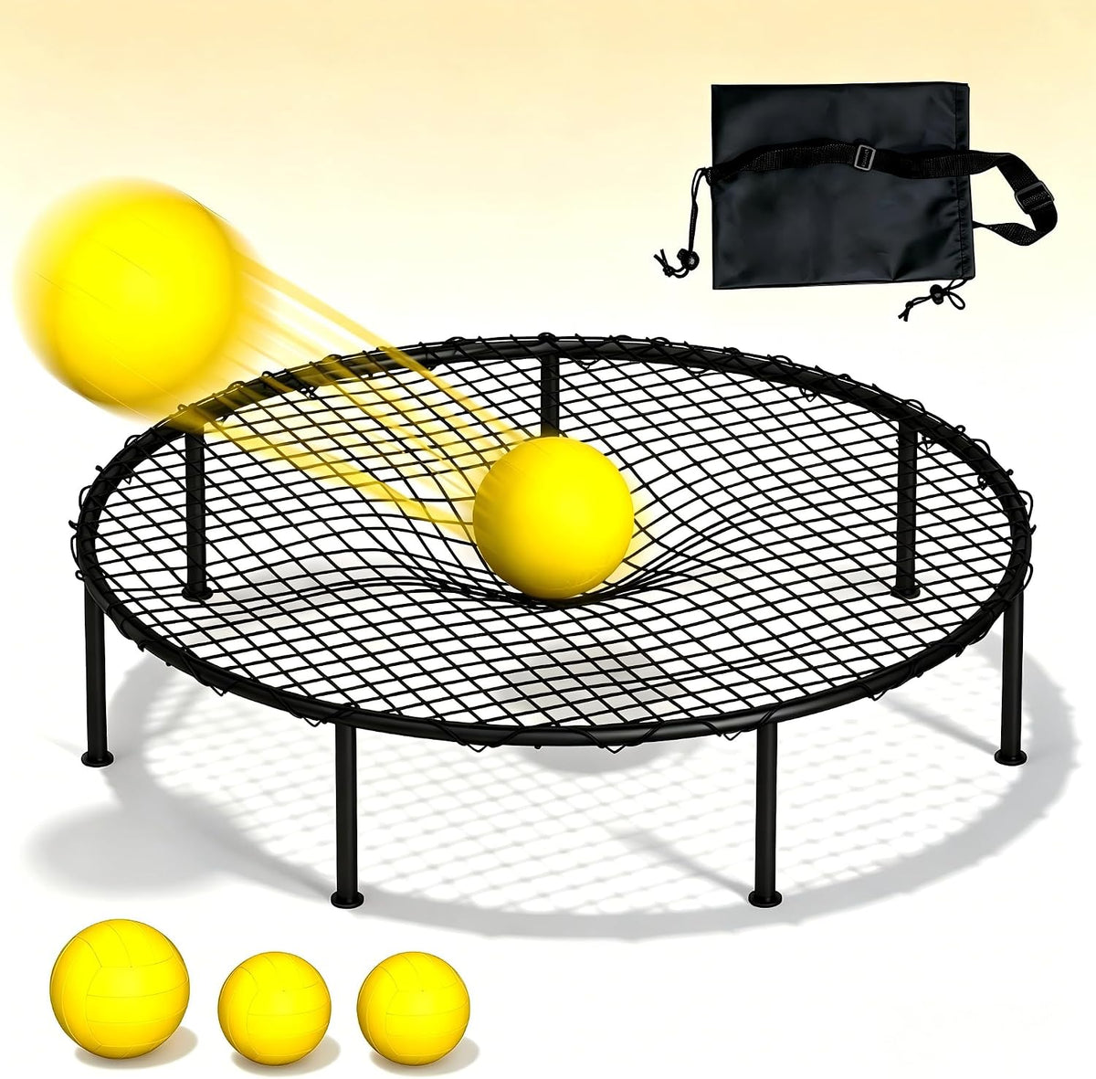 Juegos al aire libre para la familia, juego de pelota de playa, juego de red redonda con red y bolsa de transporte de 3 bolas para patio trasero, playa, parque, césped, deportes al aire libre para