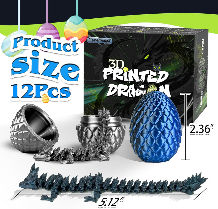 12 huevos de dragón impresos en 3D negros con dragón en el