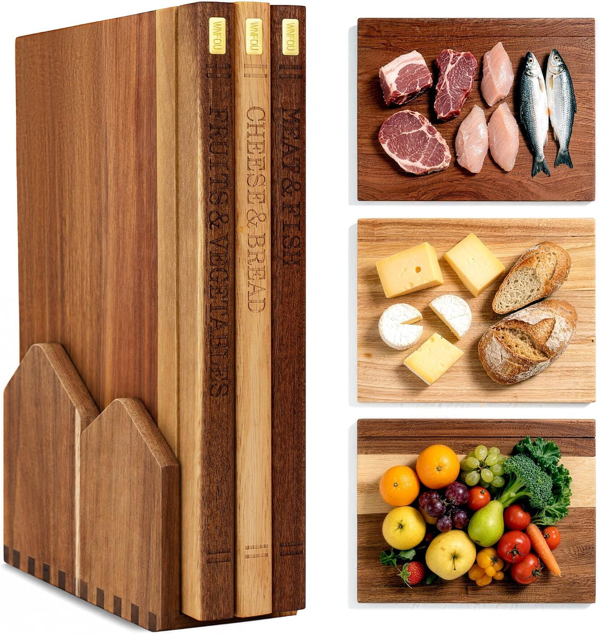 Juego de tablas de cortar libros con soporte de madera para cocineros