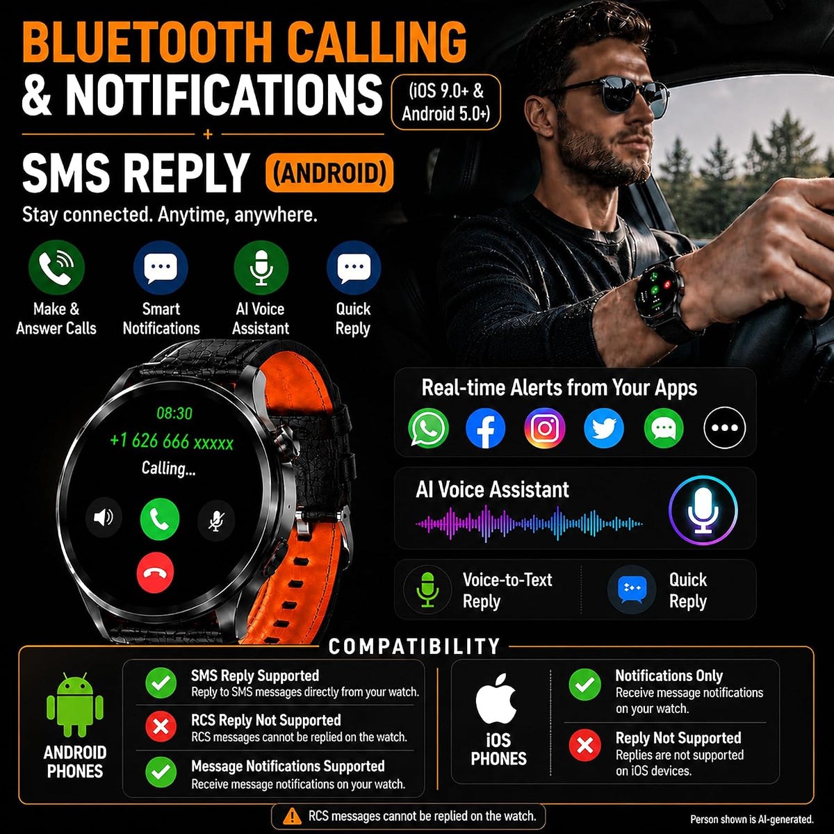 Reloj Inteligente para Hombres con Mapas GPS, AI Smartwatch de 1.46", Llamadas BT/Respuesta de Texto