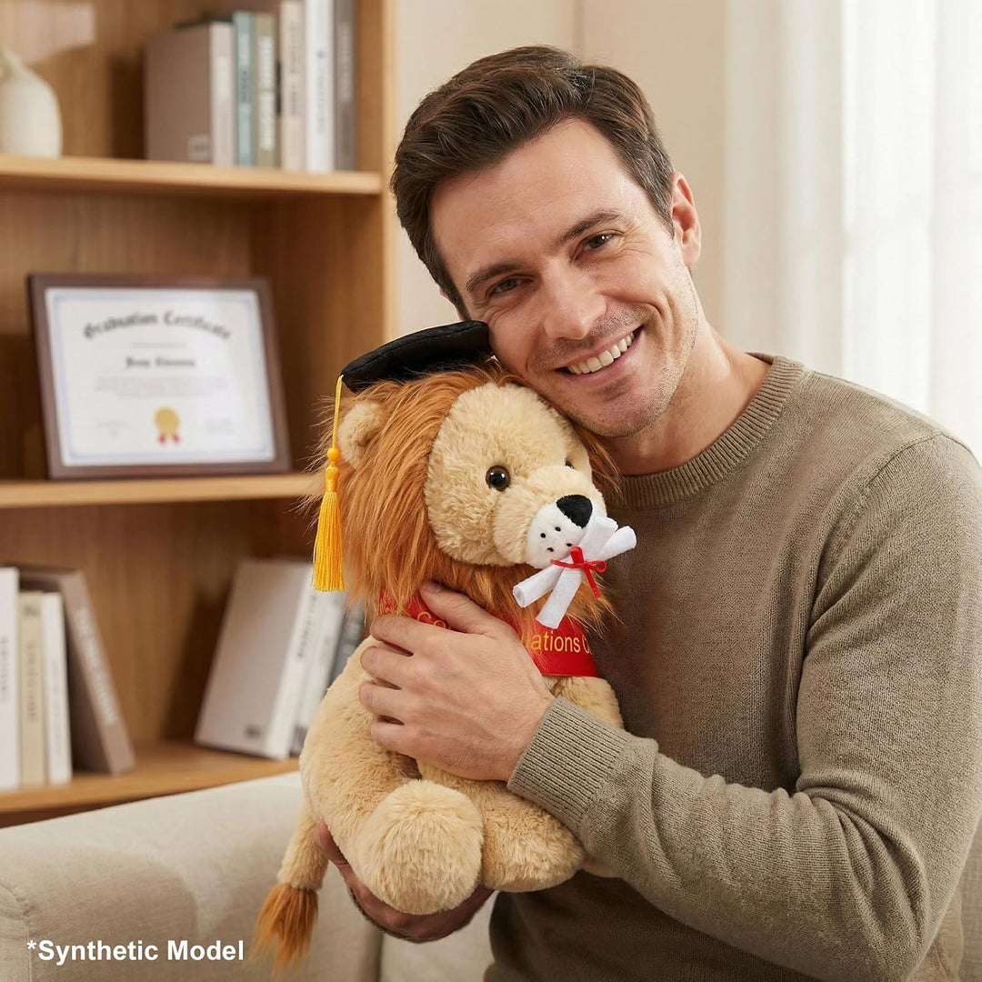 WEIGEDU Juguete de peluche de león de graduación con gorra y banda...