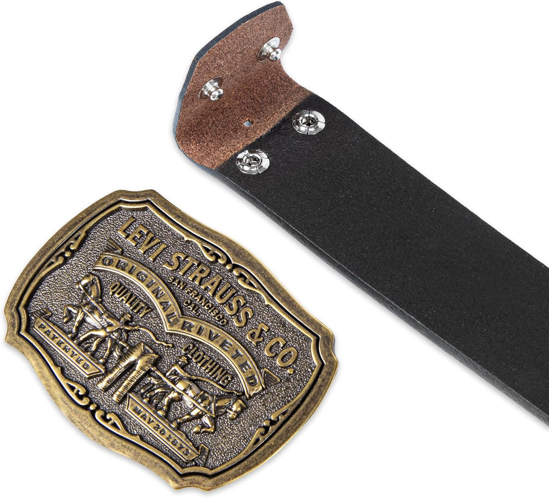 Levi's Cinturón de cuero para hombre con hebilla de placa extra...