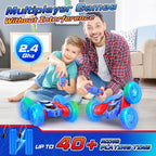 NQD - Coche de control remoto de araña - Vehículo de acrobacia RC de doble cara con rotación de 360° y luces en las ruedas, autos RC todoterreno 4WD de 2.4Ghz recargables para interiores/exteriores