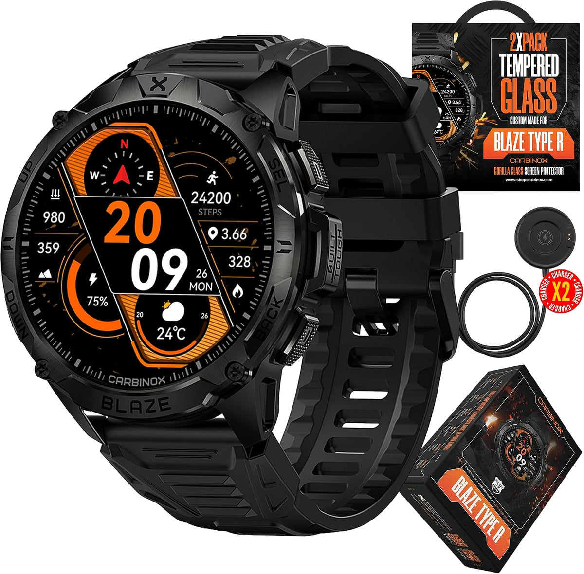 CARBINOX Blaze - Reloj inteligente resistente para hombre, rastreador de