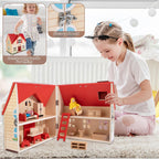 WOODMAM Casa de muñecas plegable de madera con muebles para juegos de