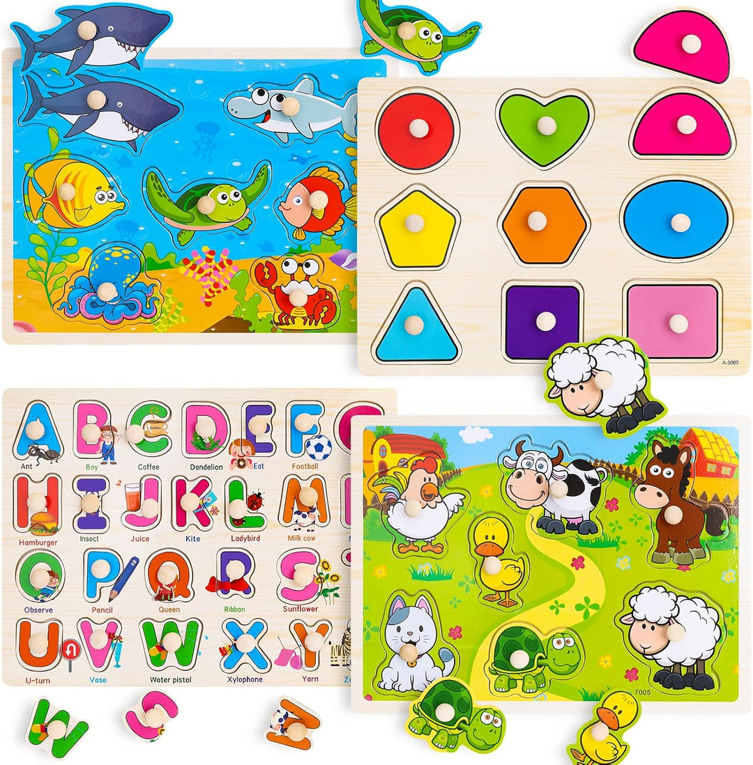 Rompecabezas de madera con clavos para niños pequeños de 2, 3 y 4 a...
