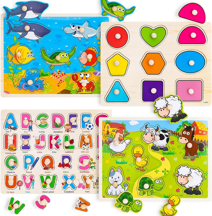 Rompecabezas de madera con clavos para niños pequeños de 2, 3 y 4 a...