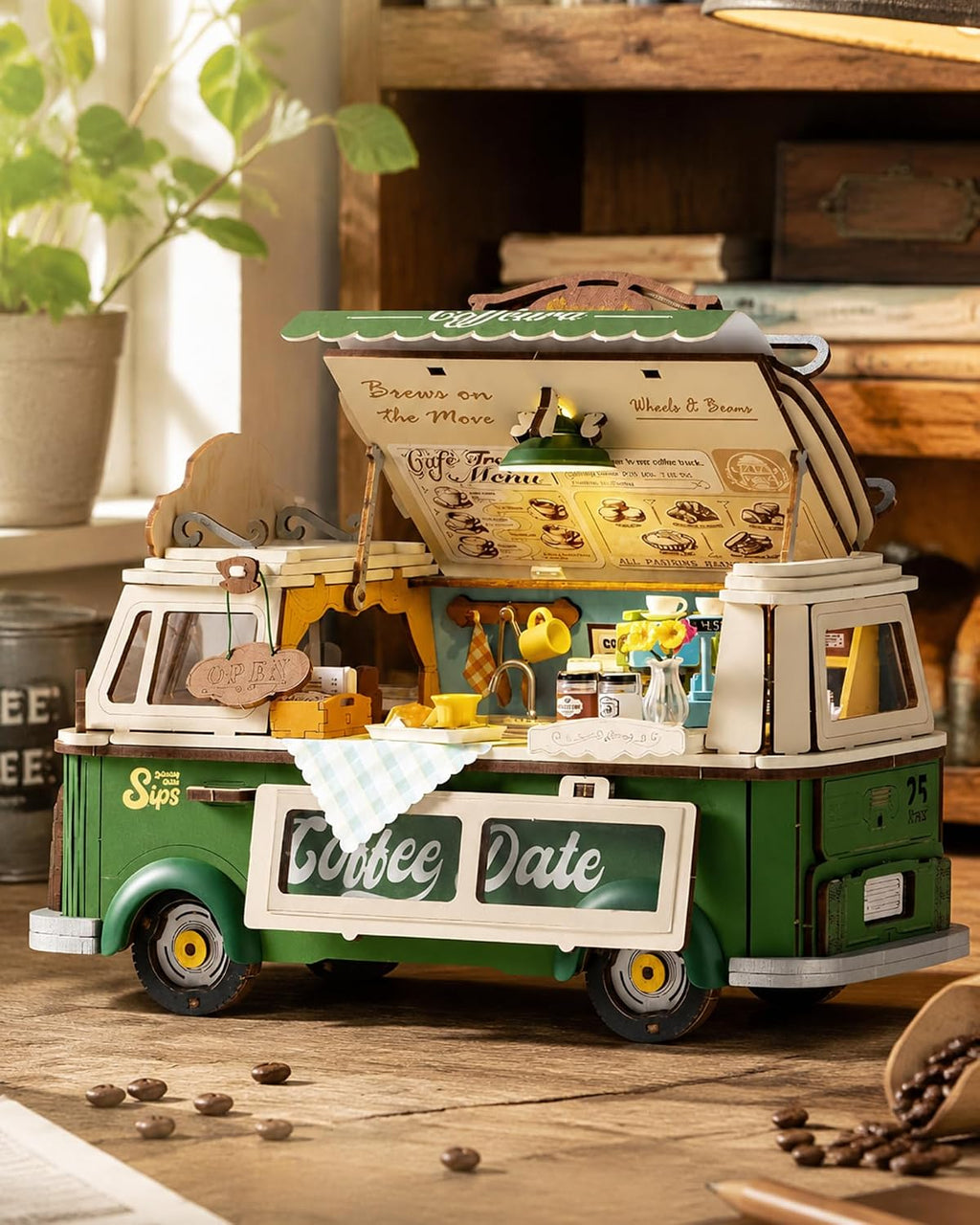 Rolife Kit de casa en miniatura para bricolaje, camión de café
