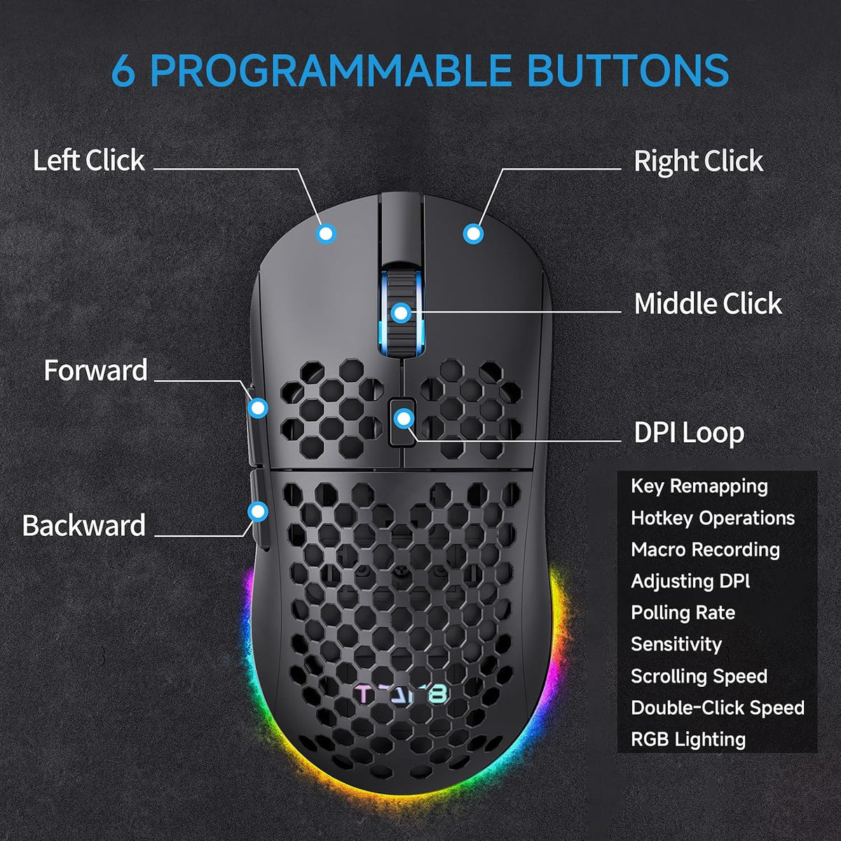 TMKB Falcon M1 - Ratón inalámbrico para juegos, sensor óptico de 24...