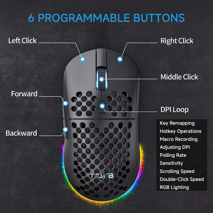 TMKB Falcon M1 - Ratón inalámbrico para juegos, sensor óptico de 24...