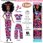 dollbie Juego de 6 muñecas de moda afroamericana con trajes para mezclar y combinar, muñecas negras posables de 11.5 pulgadas y 5 accesorios cada uno (corona, collar, pañuelo y más) + estuche de