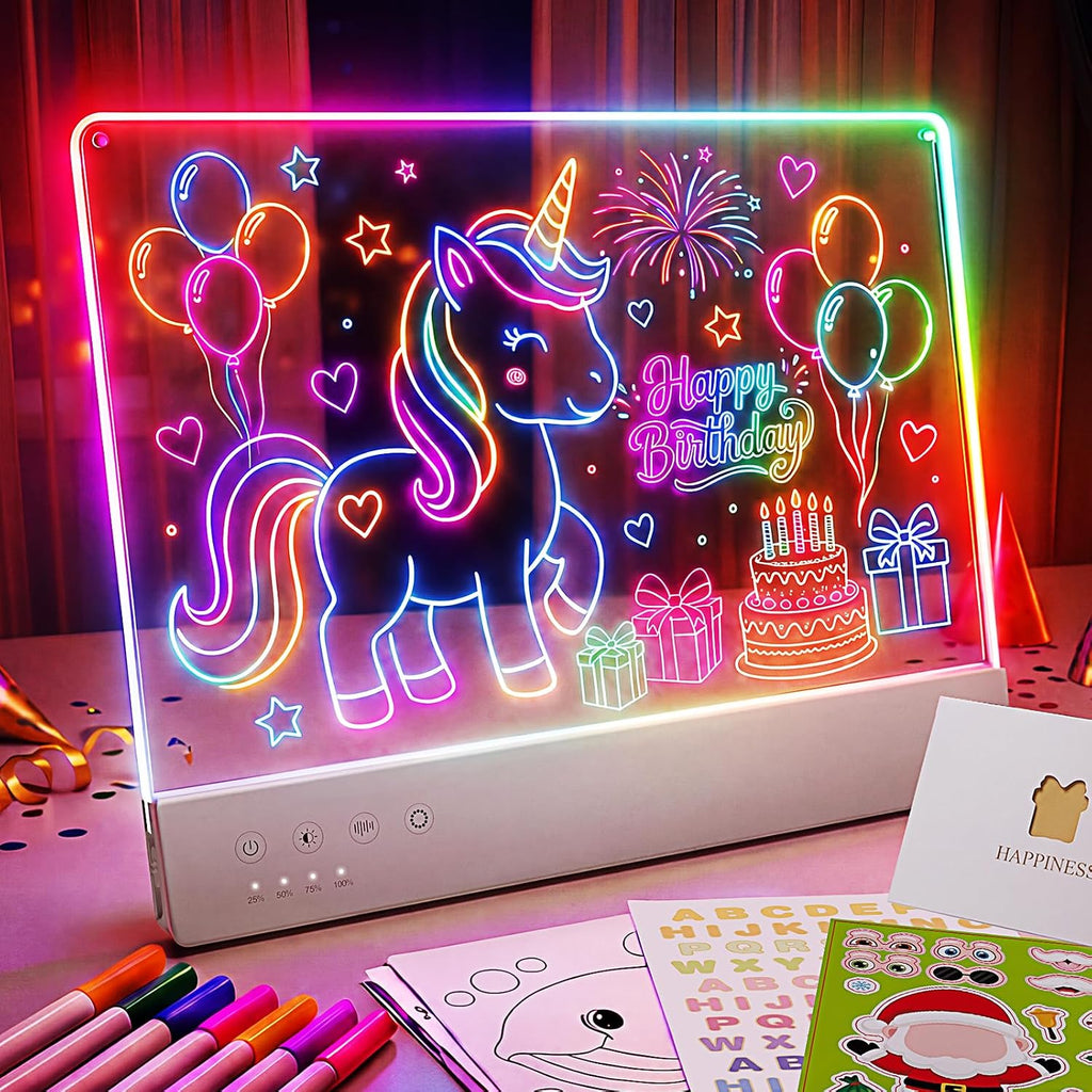 Tabla de Dibujo LED para Niños, 16" Tablero de Dibujo Iluminado Recargable DIY