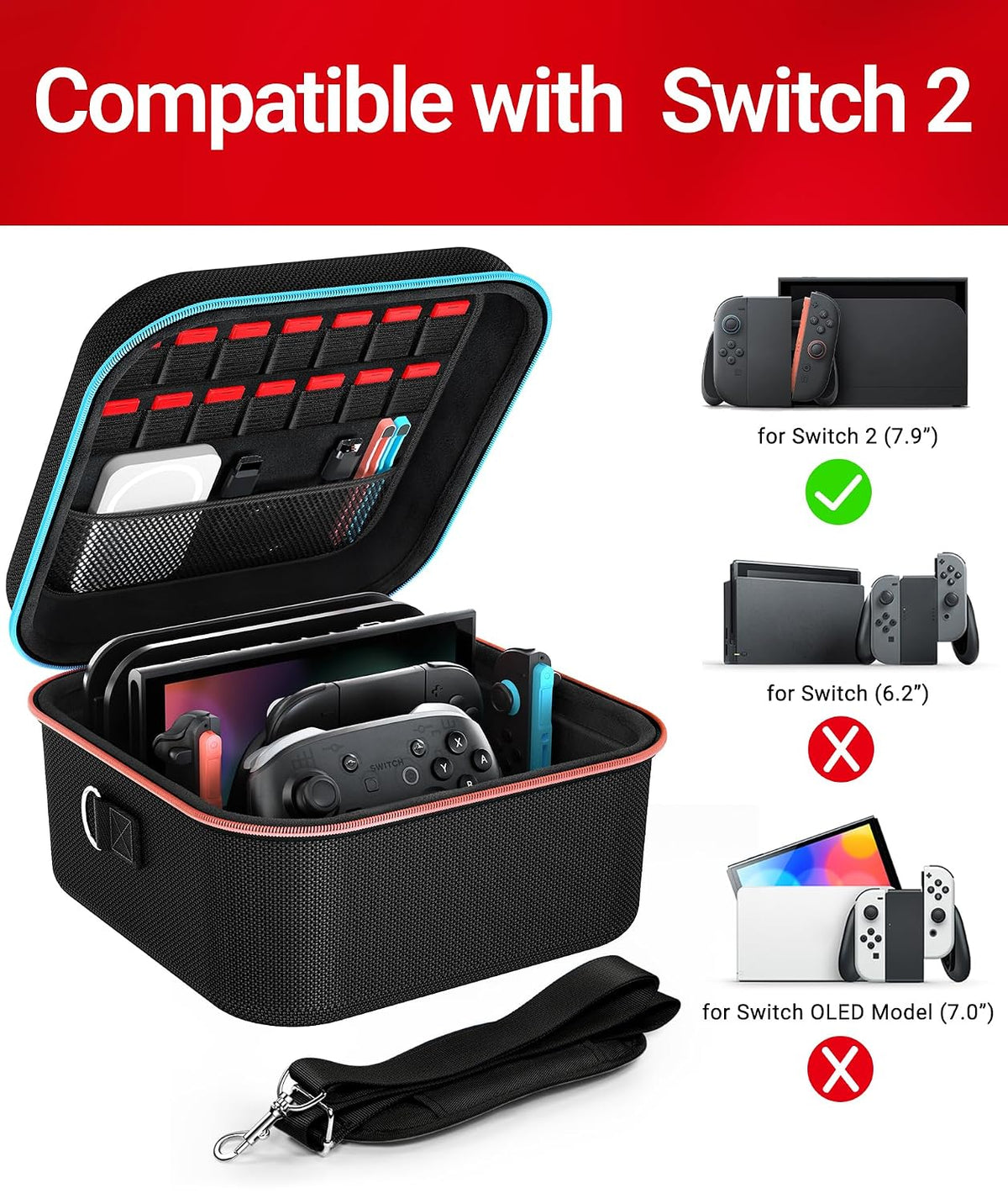 ivoler - Funda compacta para Nintendo interruptor 2, todo en uno, color negro