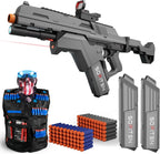 SOFITEN Pistola de juguete con rifle de francotirador automático, chaleco táctico de juguete de espuma con linterna, plegable, juego de actividades de disparo para niños de 8 a 12 años