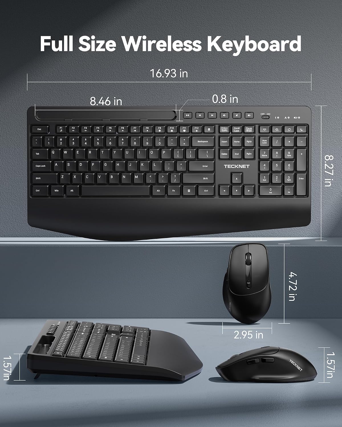 TECKNET Combo de teclado y mouse inalámbricos, teclado ergonómico d...