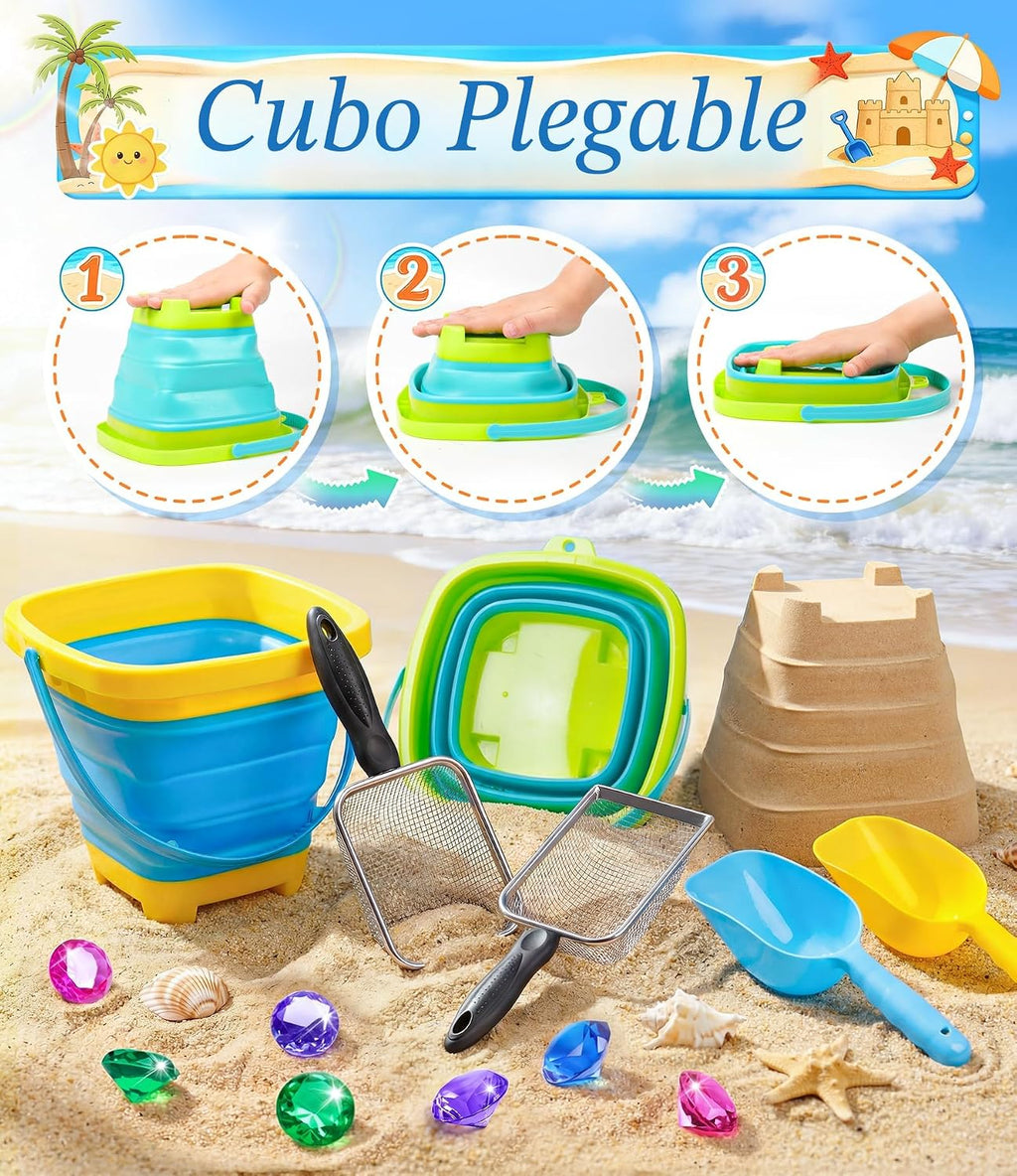 Juguetes de playa para niños, juego de 24 cubos de arena de metal plegables