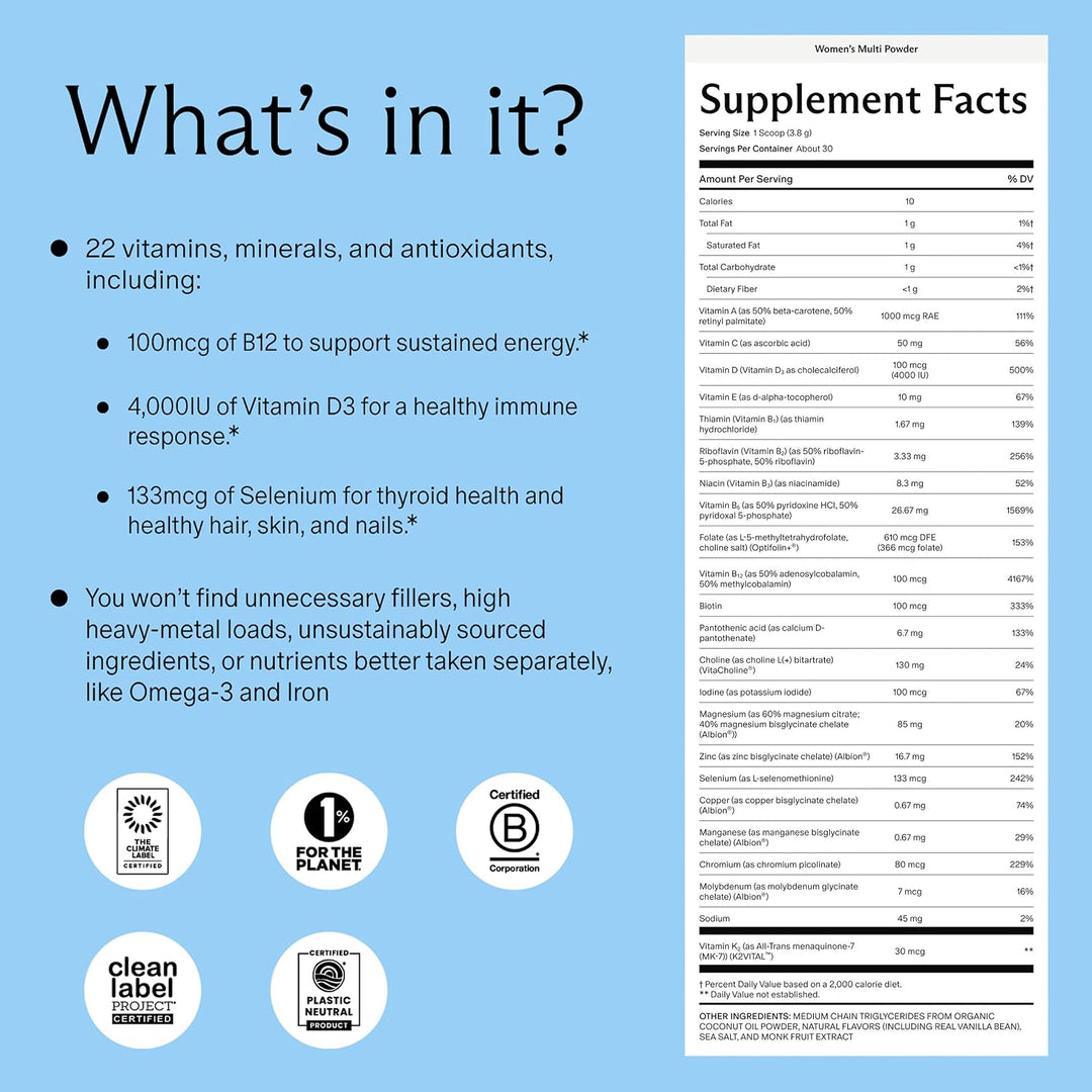 Needed. Multivitamínico en polvo para mujeres con 22 vitaminas, min...