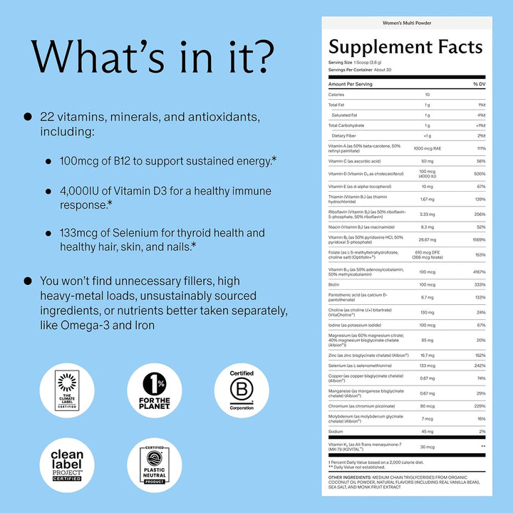 Needed. Multivitamínico en polvo para mujeres con 22 vitaminas, min...