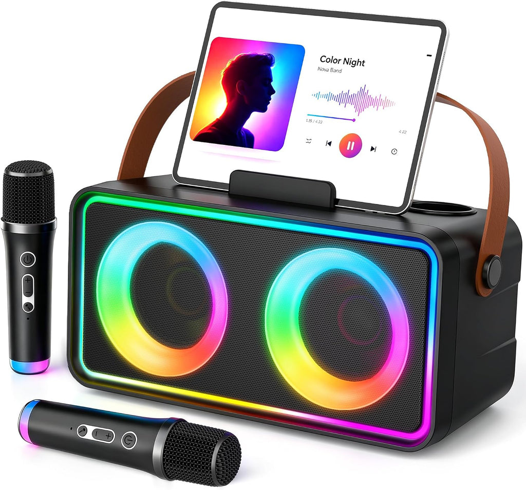 Máquina de karaoke, altavoz portátil Bluetooth con 2 micrófonos