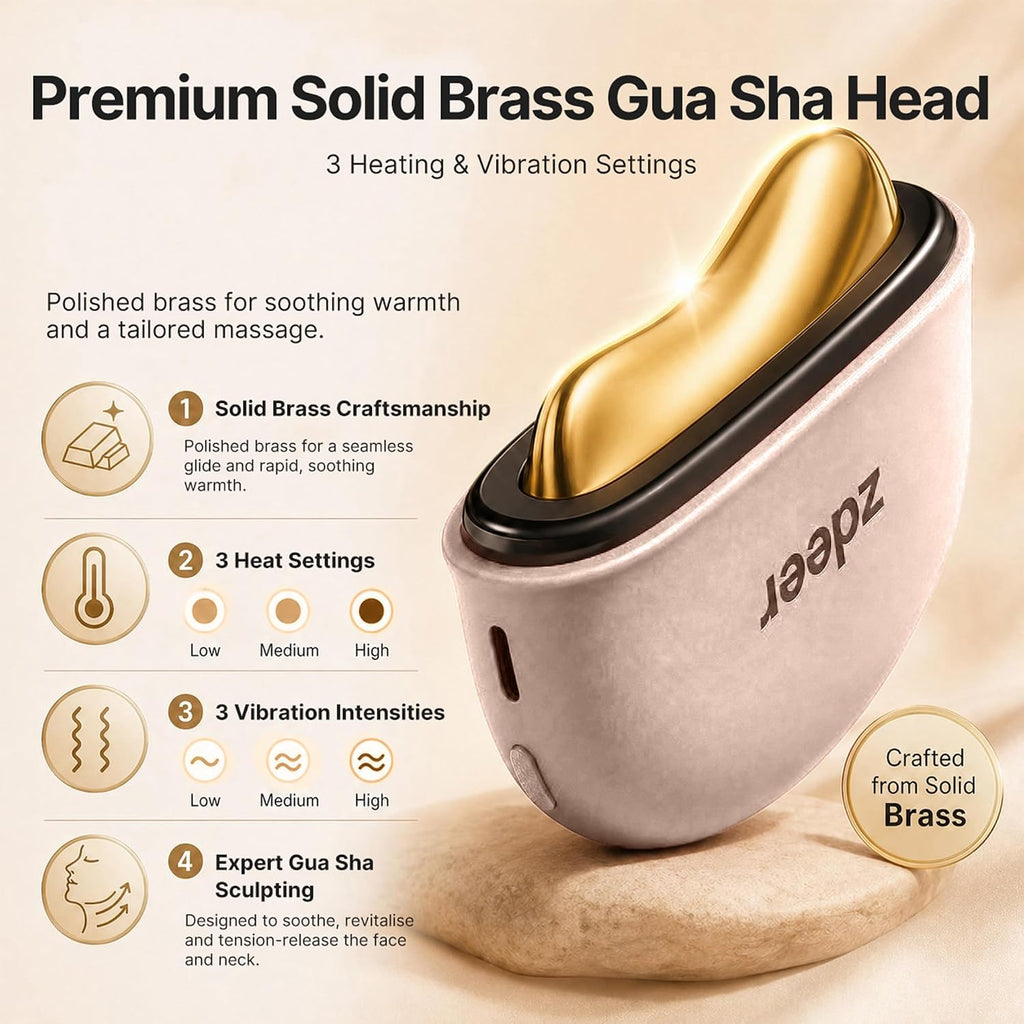 GS5 - Kit eléctrico de Gua Sha con calefacción, herramienta masajeadora facial de luz roja, rosa