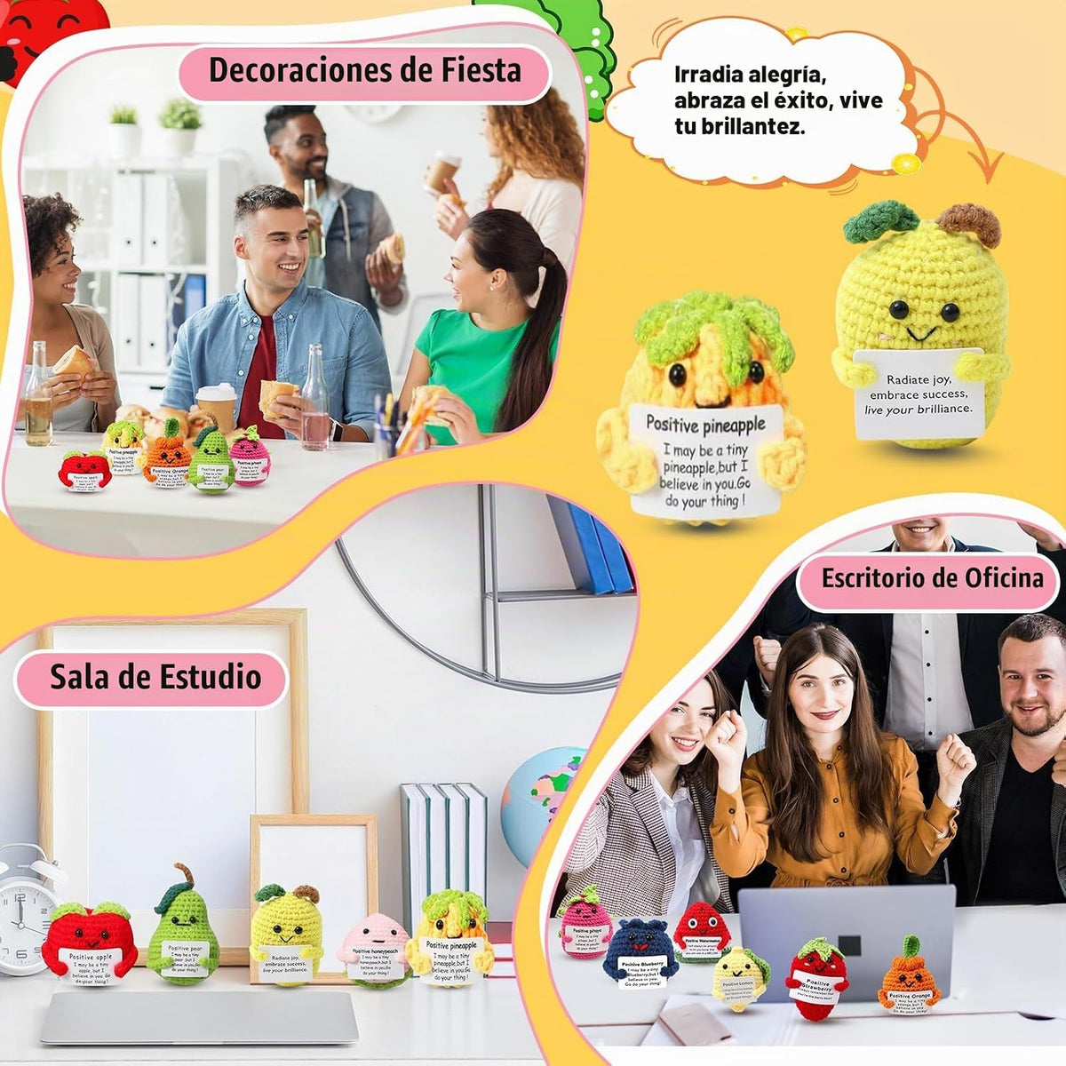 HunnmingRe Fruit Style - Muñeca de ganchillo (12 piezas) con tarjeta