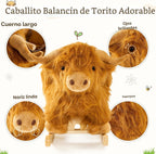 Caballo mecedora bebé, caballo de madera de ganado Highlander para niños de 1 año lindo vaca de peluche suave cabalgadura juguete mecedora animal para bebés niños y niñas regalo de guardería/niño