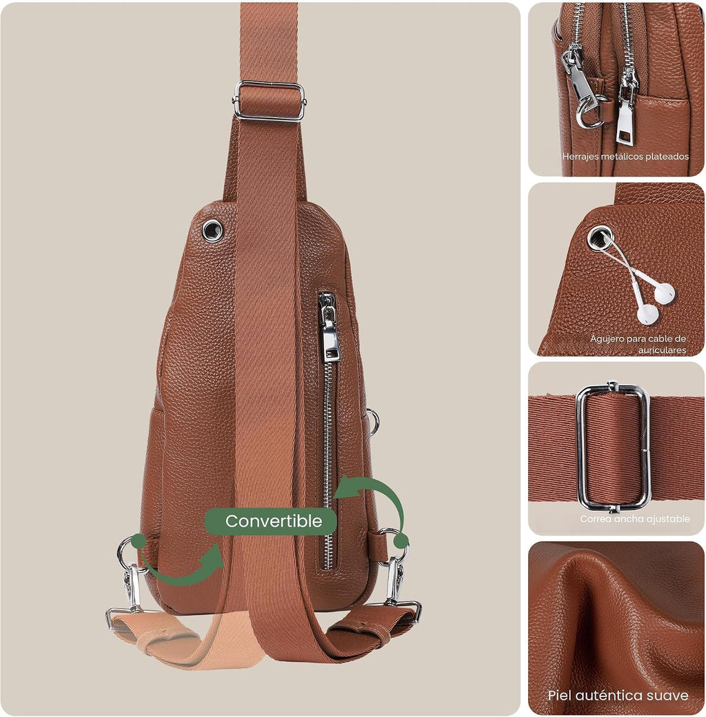 befen Bolso bandolera pequeño de cuero genuino para mujer, antirrobo, bolsa cruzada para el pecho, riñoneras para viajes con ranuras para tarjetas RFID