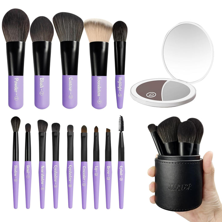 Jilier 14 piezas de mini brochas de maquillaje y espejo de bolsillo...