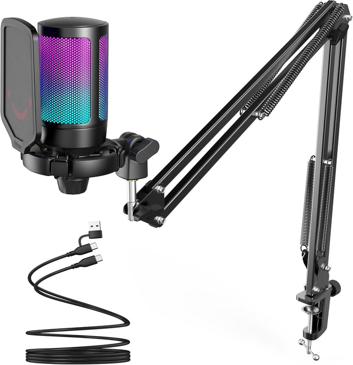 FIFINE Gaming PC USB Microphone, Podcast Condenser Mic with Boom Ar...