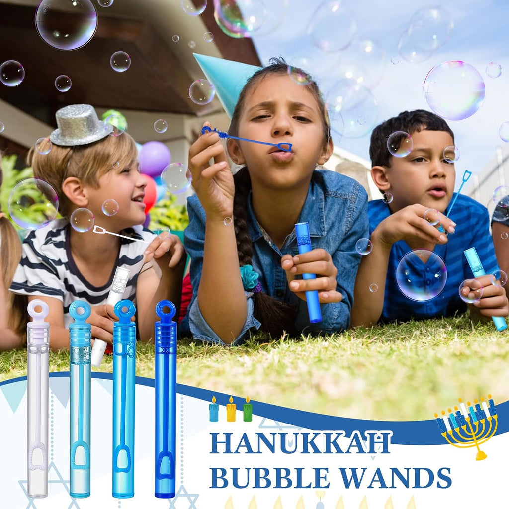 Lunmon 120 piezas de mini varitas de burbujas de invierno a granel, regalos de fiesta de invierno, regalos para niños pequeños, Hanukkah, Janucá, suministros de fiesta de cumpleaños, bolsa de regalo