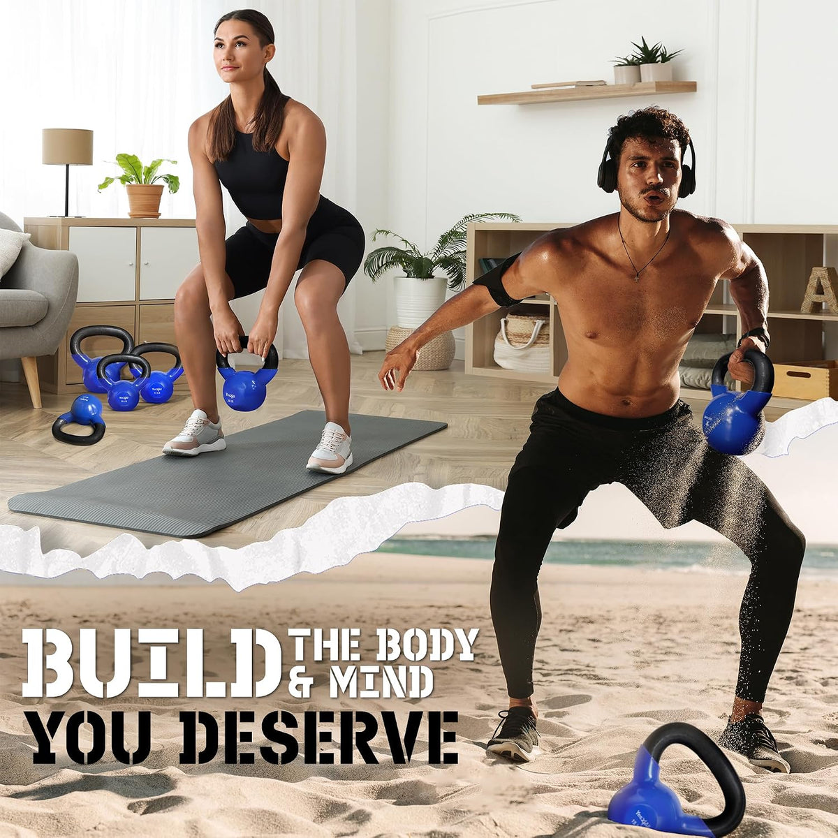 Yes4All Pesa rusa, pesas rusas de hierro fundido con revestimiento de vinilo de 5-100 LB para entrenamiento de fuerza para ejercicios de gimnasio en casa, fitness, equipo de entrenamiento de cuerpo