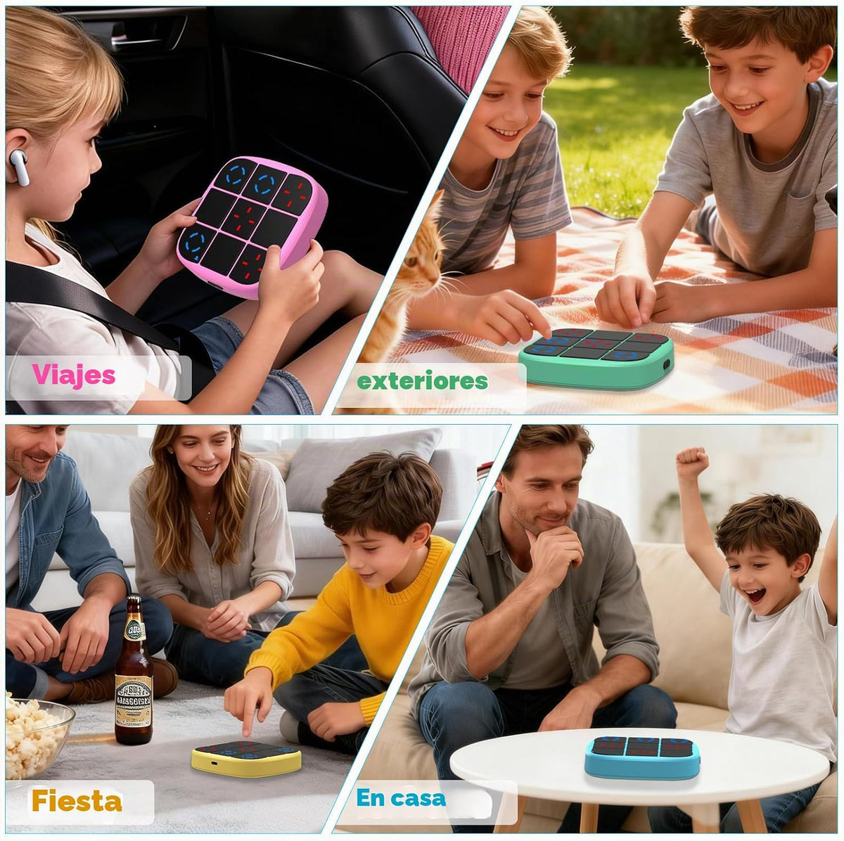KOQQQ Juego de pernos recargables Tic-Tac-Toe, consola de rompecabezas portátil 4 en 1, juego de memoria educativo electrónico, juegos de mesa portátiles de viaje en automóvil para niños y adultos