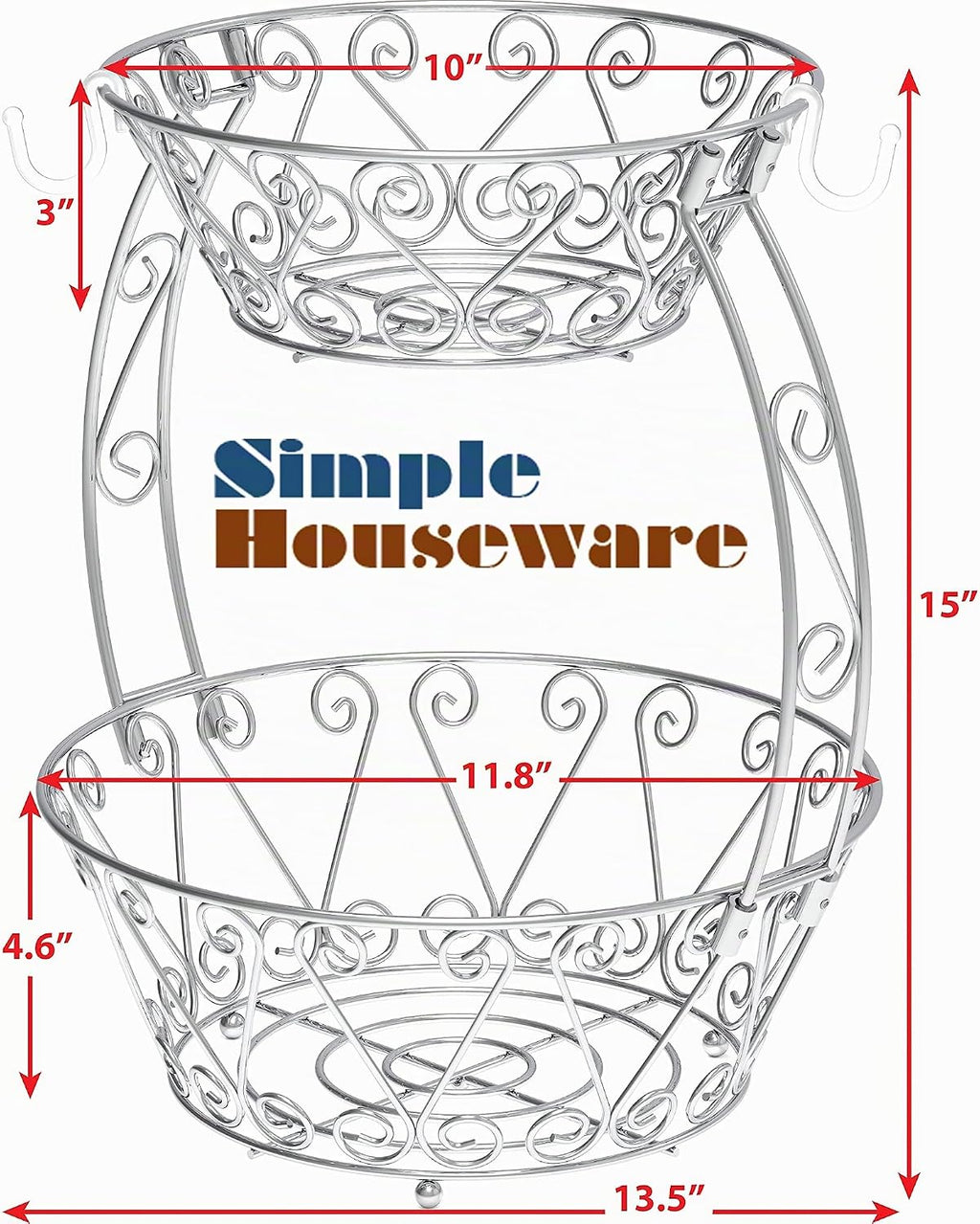 Simple Houseware Cesta de frutas de 2 niveles para encimera, color cromado