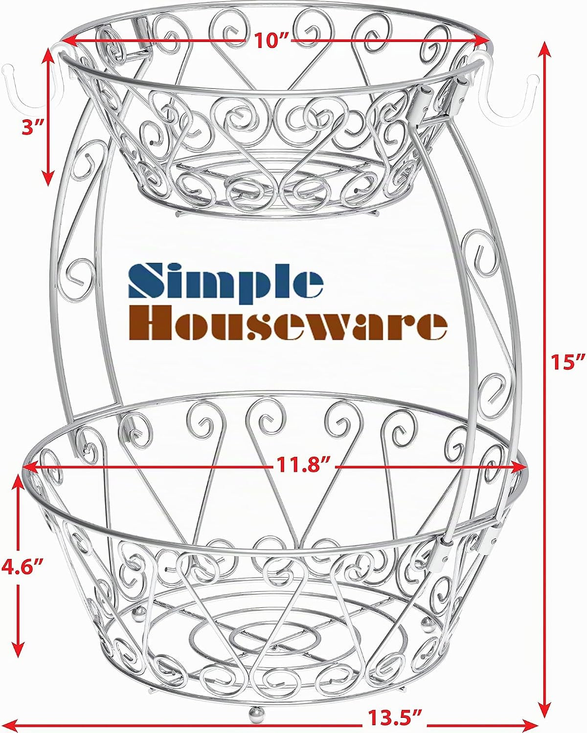 Simple Houseware Cesta de frutas de 2 niveles para encimera, color cromado