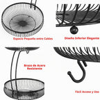 Simple Houseware Cesta de frutas de 2 niveles para encimera con colgador de plátano, color negro