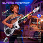 Guitarra eléctrica multifuncional de 27.6 pulgadas para niños, instrumento musical recargable 4 en 1 con luz LED, Bluetooth, mezclador de DJ, negro