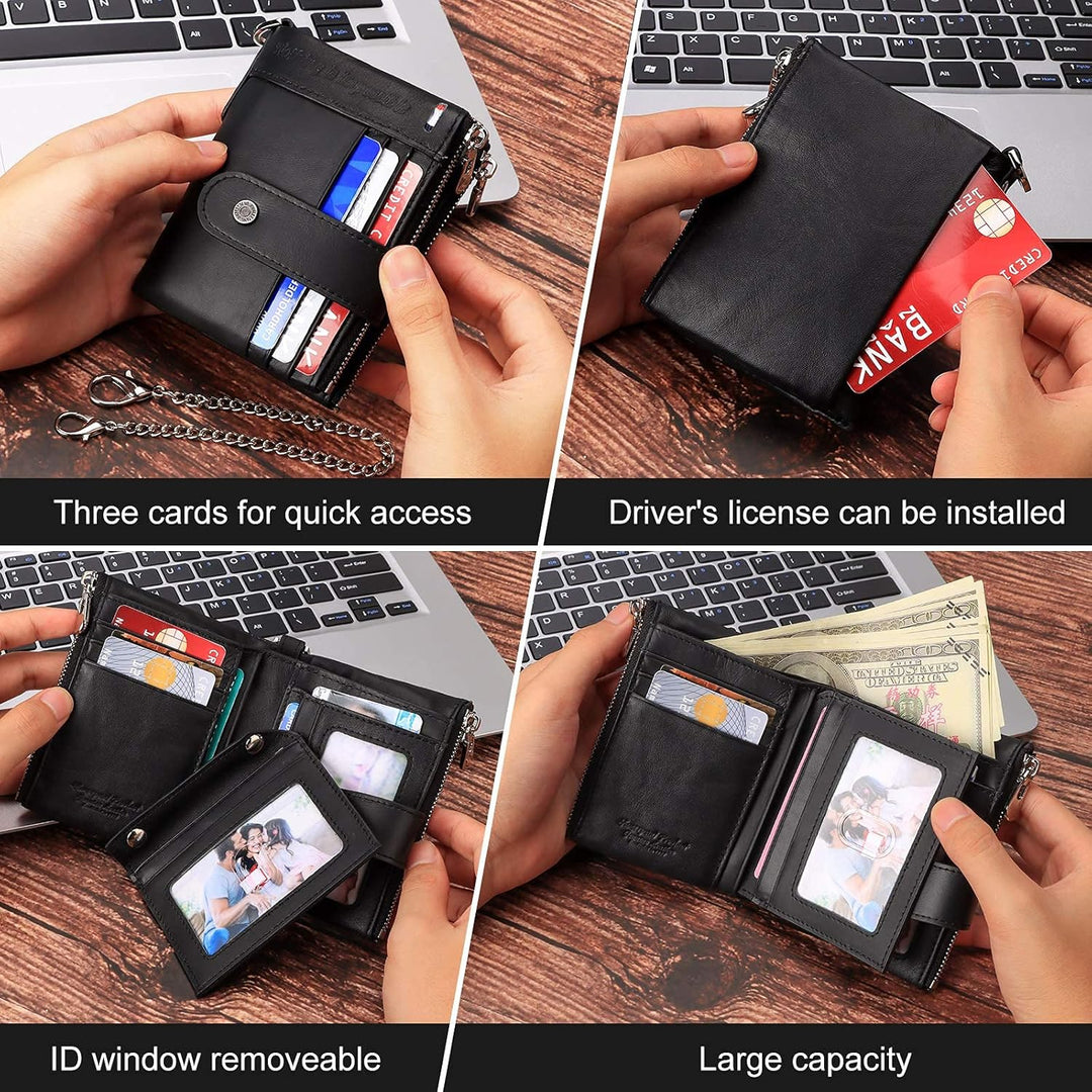 gzcz Billeteras de cadena RFID para hombre, cartera de cuero genuin...