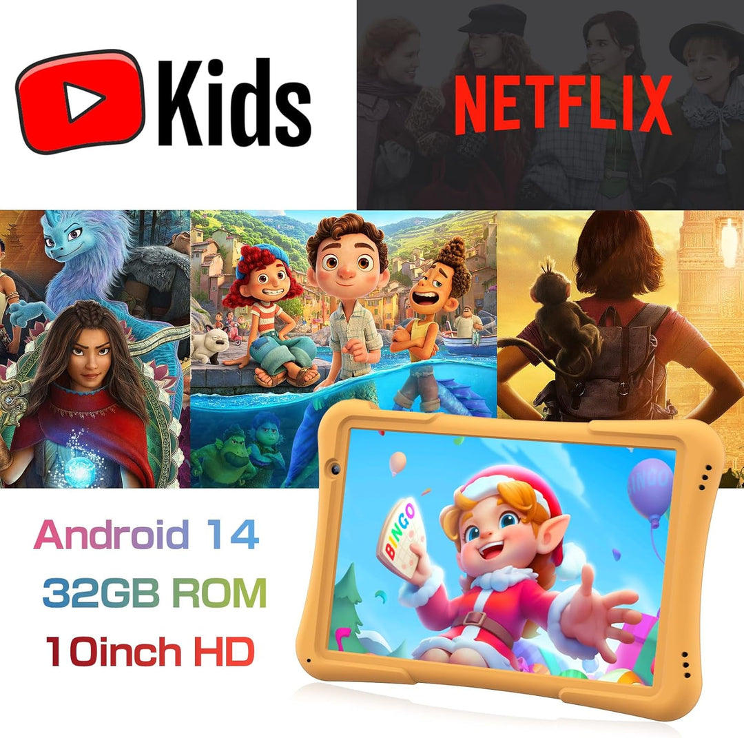 PRITOM Tableta para niños de 10 pulgadas Android 14, 32GB, Quad-Cor...