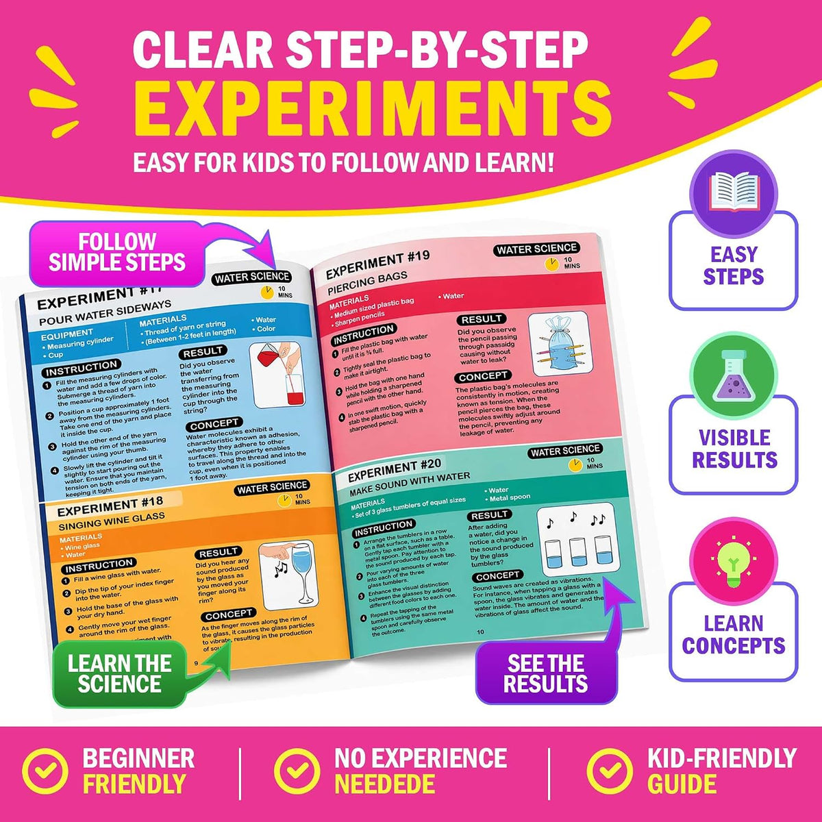 Jim & Gloria Kit de ciencia para niños, experimentos científicos para niños de 5 a 7 y 8 a 12 años, juguete educativo STEM, juego de química con experimentos de volcán, regalo de cumpleaños para niños y niñas, actividad de aprendizaje práctica