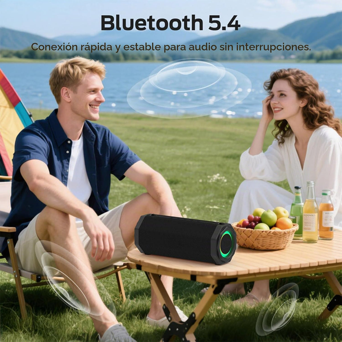 Oraolo Altavoz Bluetooth, sonido estéreo de 50 W para exteriores, altavoz impermeable IPX6, tiempo de reproducción de 28 horas, emparejamiento TWS, micrófono integrado, Bluetooth 5.4