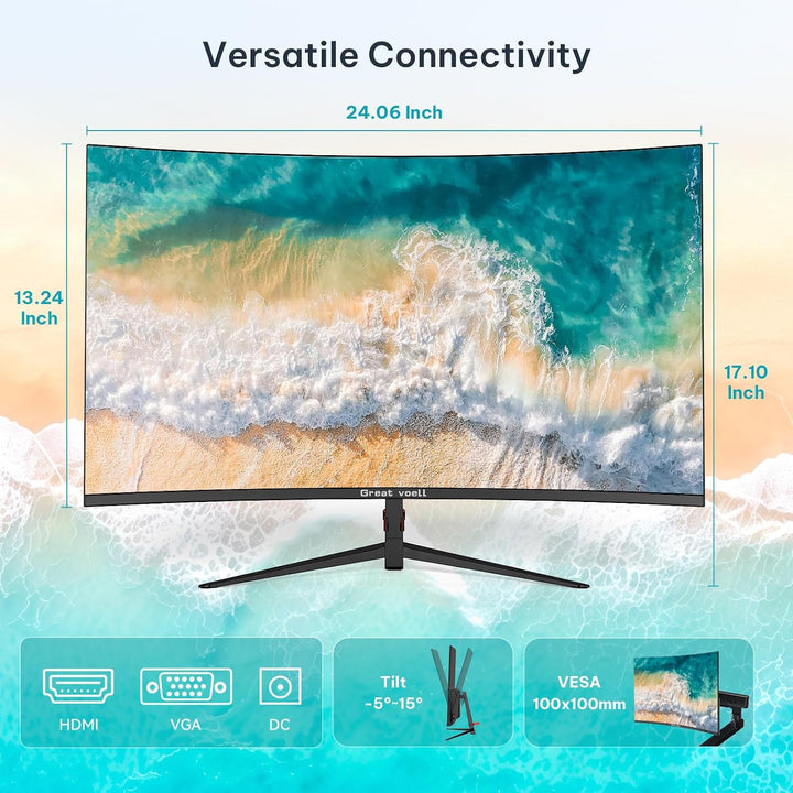 Great voell Monitor de computadora curvo de 27 pulgadas, pantalla F...