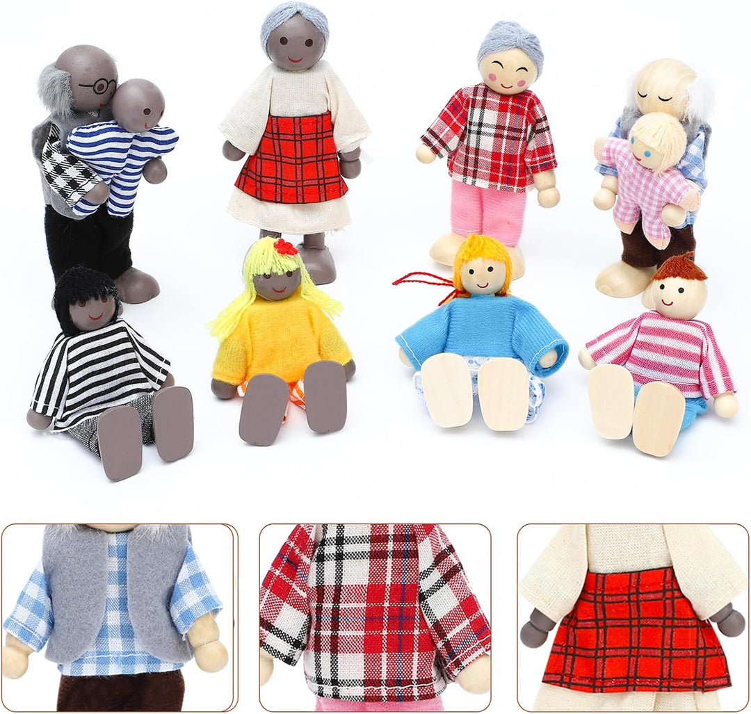 ONEST Juego de Familia de Casa de Muñecas de Madera de 17 Piezas, M...