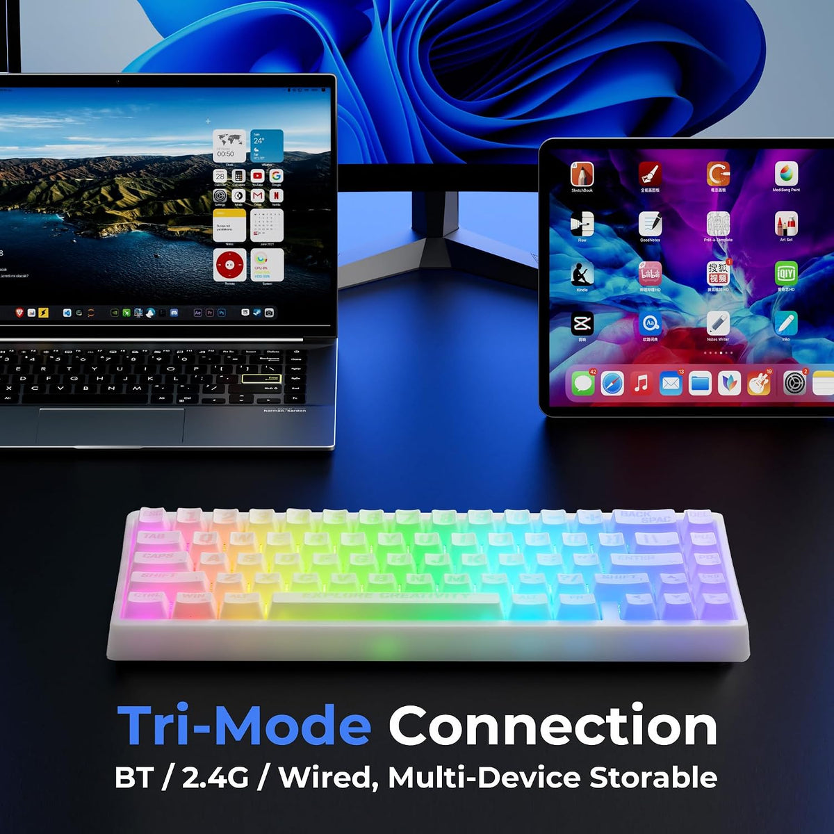 HITIME XVX M67 Teclado inalámbrico 60% por ciento, teclado topográf...