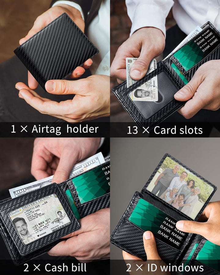 Serovi Cartera de piel auténtica para hombre, con bloqueo RFID, con...