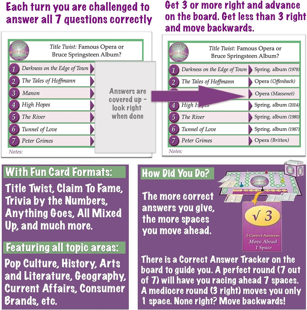 Cuestión de hecho, el juego de mesa desafío de trivia