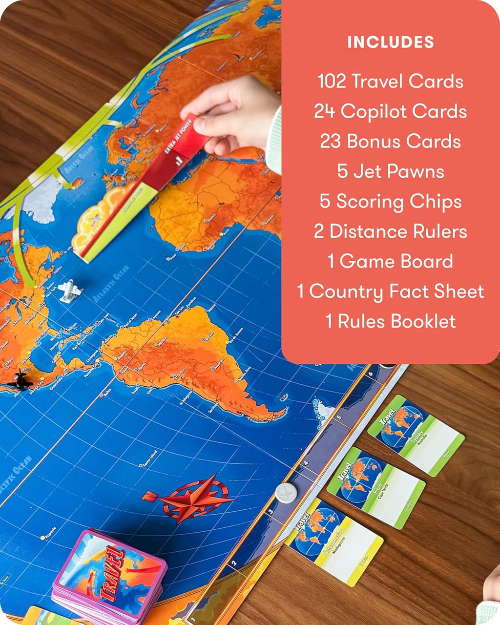 SimplyFun Let's Jet World Geography - Juego de mesa educativo para niños a partir de 8 años, juego de viaje mundial con mapa, tarjetas y peones de jet